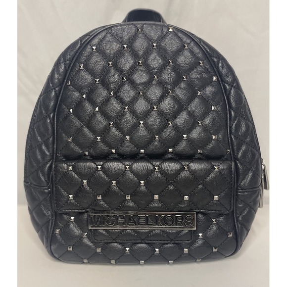 Michael Kors Rhea Black‎ Leather Silver Pebbled,Studded Medium Backpack - Picture 1 of 13